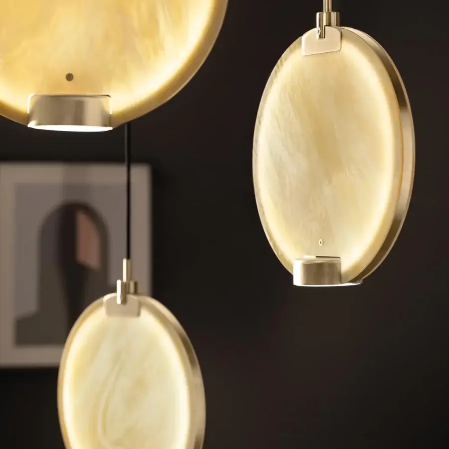 Exclusive Masiero Horo suspension lamp with swirling glass and gold-toned metal built with a dark cord