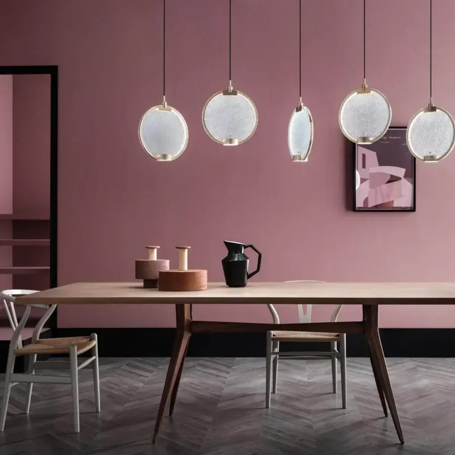 Elegant Masiero Horo suspension lamp with five translucent shades rimmed in gold-toned metal and thin black cords