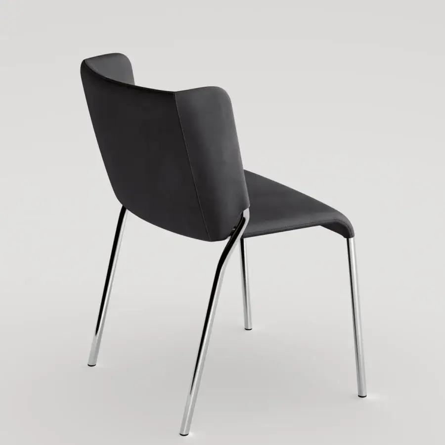 Exceptional Tonelli Design She chair in bent metal with dark leather upholstery and polished chrome-like legs
