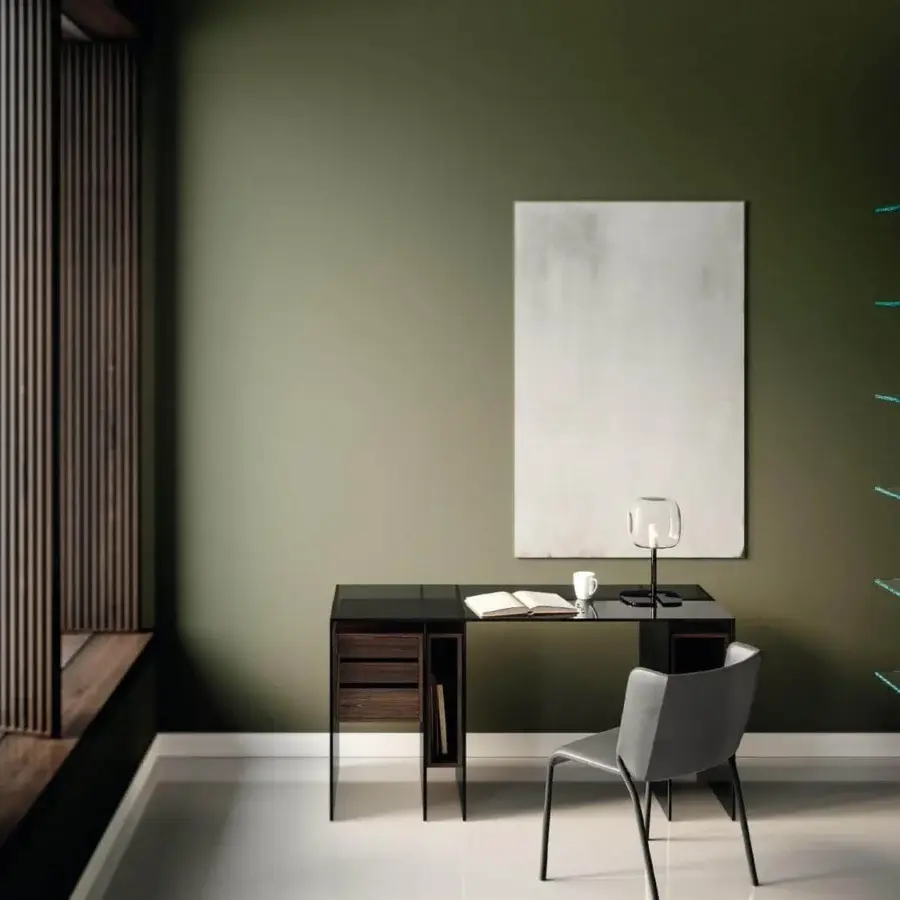 Distinguished Tonelli Design She chair crafted in medium gray matte leather or eco-leather with external stitching