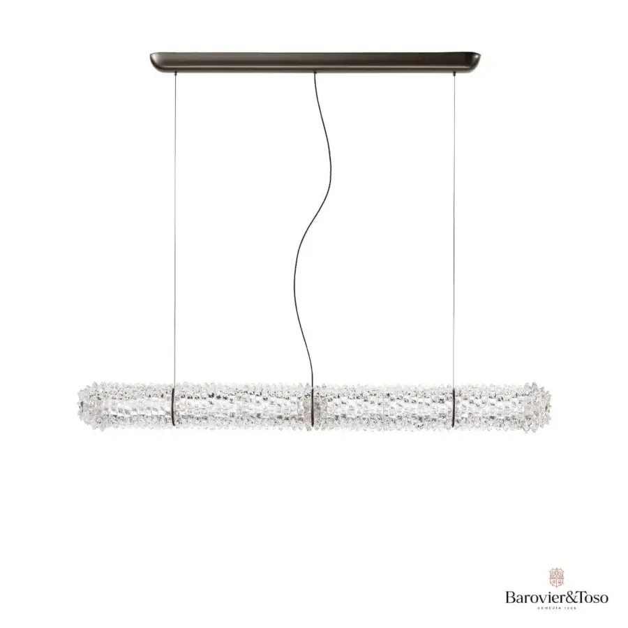 Superior Barovier&Toso Opéra suspension lamp in clear Venetian crystal with a glossy, sparkling finish and dark metal base