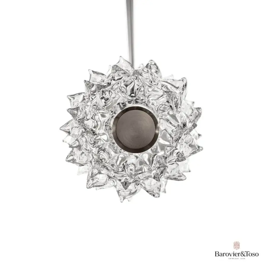 Exceptional Barovier&Toso Opéra suspension lamp with spherical Venetian crystal and dark gray matte metal parts