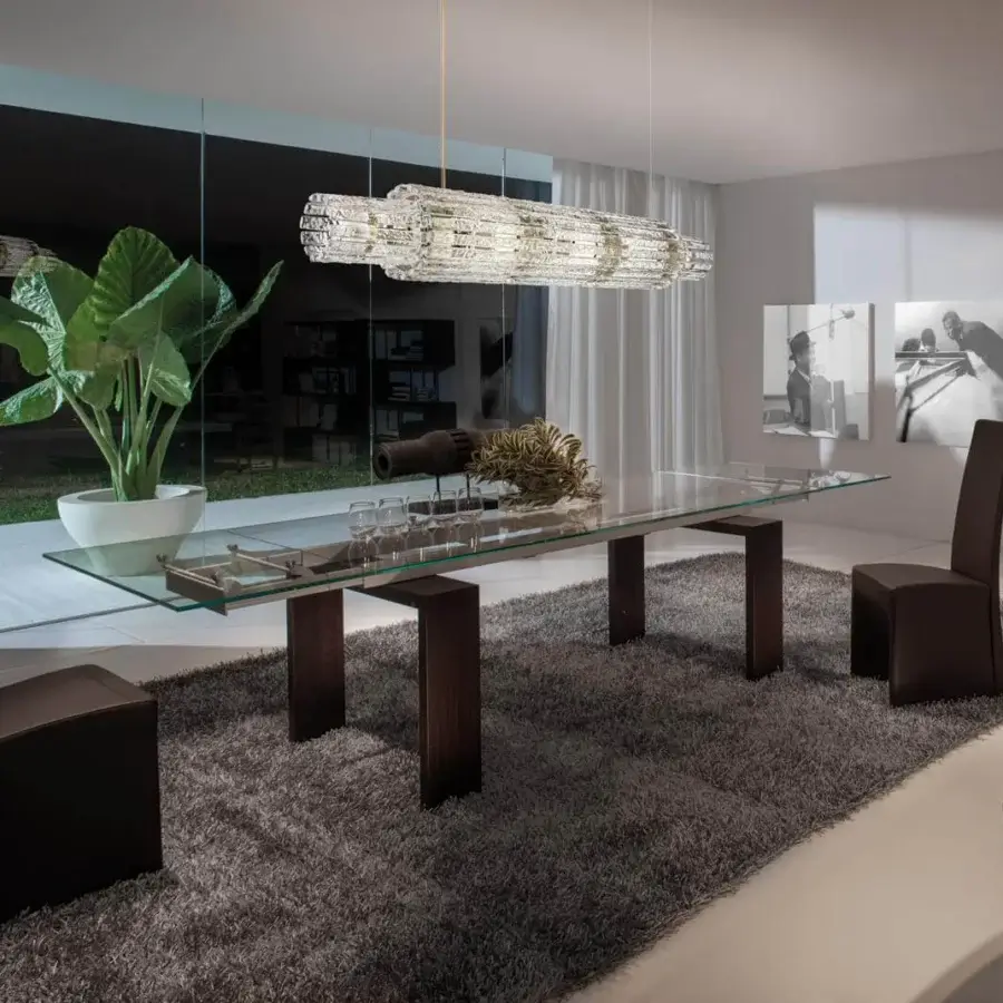 Distinguished Masiero Vegas BIL suspension lamp with rock-effect glass strips and gold-toned wires crafted in metal