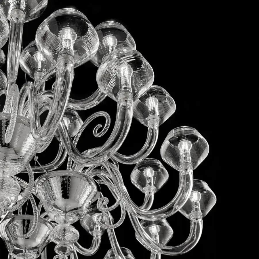 Avant-garde Barovier&Toso Magritte chandelier built in transparent Murano glass with polished chrome metal components