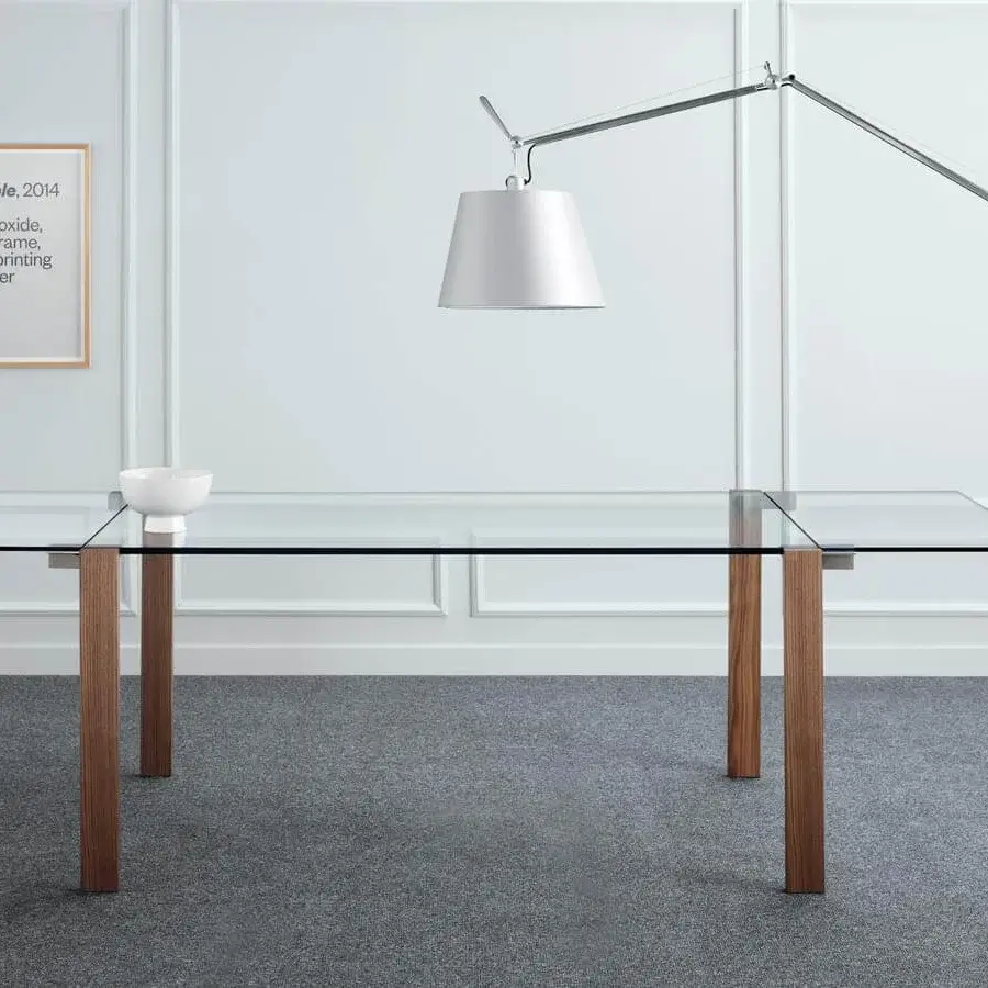Distinguished Tonelli Design Livingstone table with transparent glass surface and wood legs in matte finish