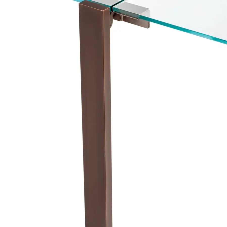 Exceptional Tonelli Design Livingstone table with rectangular glass top and smooth matte brown metal leg