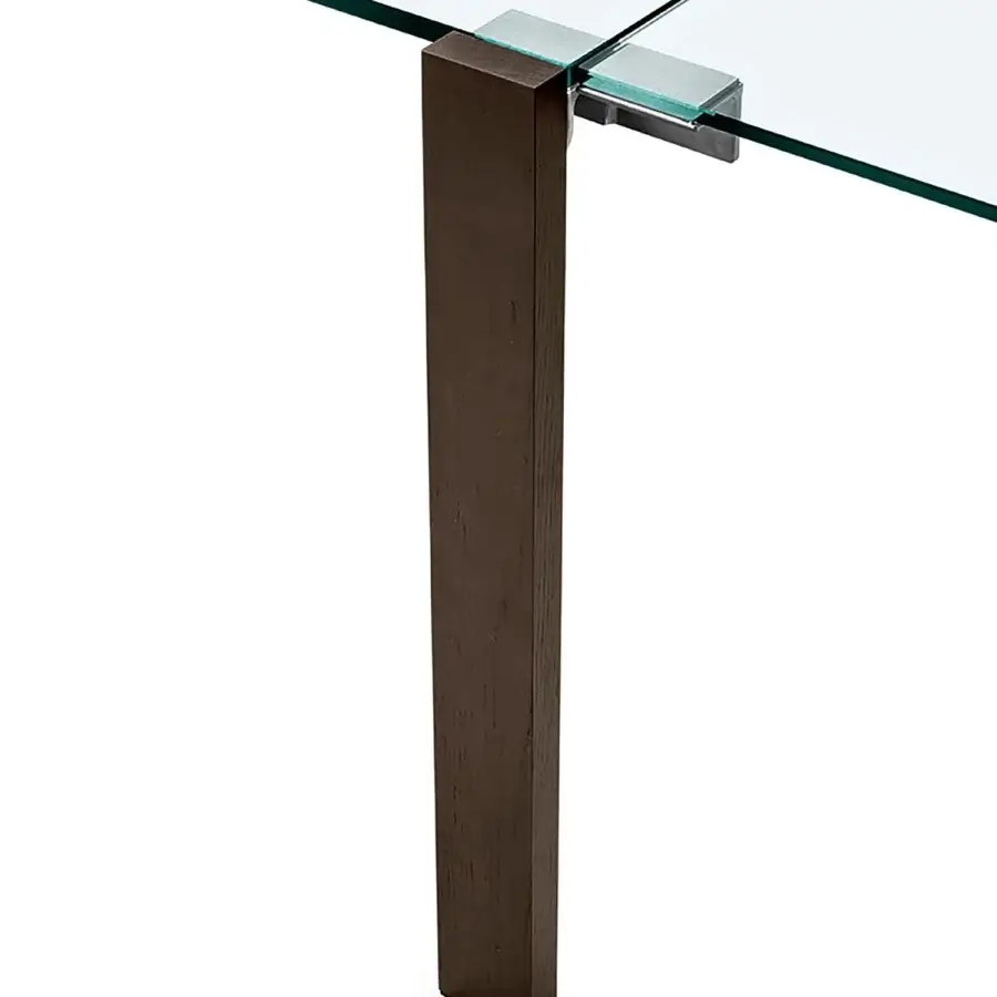Distinguished Tonelli Design Livingstone table with clear glass top and dark brown rectangular leg in smooth finish