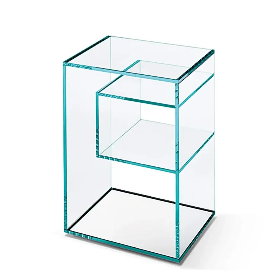 Exclusive Tonelli Design Liber nightstand crafted in extra clear glass with a mirror base and transparent finish