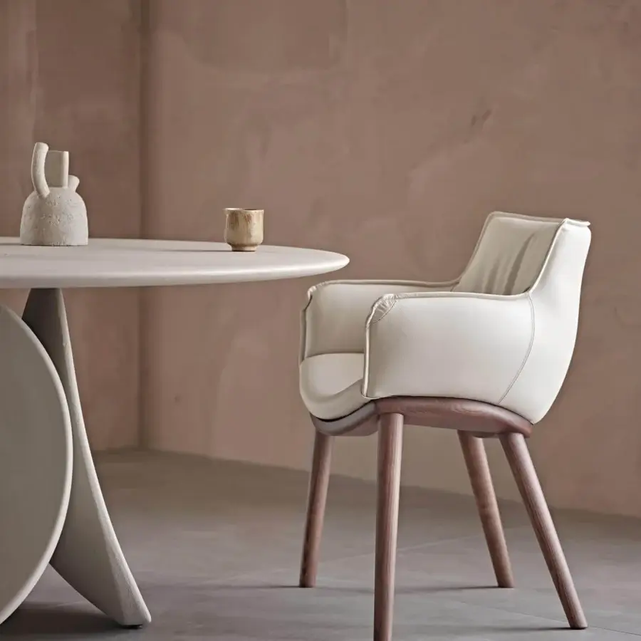 Lavish Cattelan Italia Rhonda Wood armchair with dark brown wood and light-colored synthetic leather upholstery boasts a smooth finish