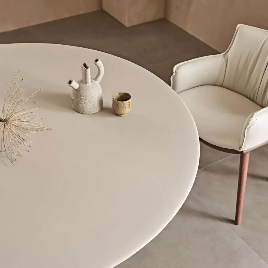 Superior Cattelan Italia Rhonda Wood armchair in light beige synthetic leather with a medium brown wooden base