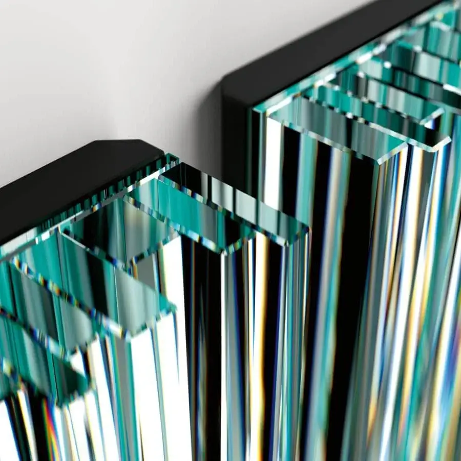 Exceptional Tonelli Design Vu mirror with vertical clear glass strips and a smooth matte black frame crafted in Italy