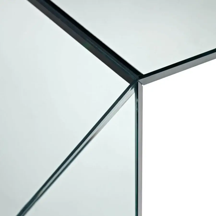 Sophisticated Tonelli Design Penrose desk built in dark-toned framework with meticulously joined transparent glass slabs challenging balance