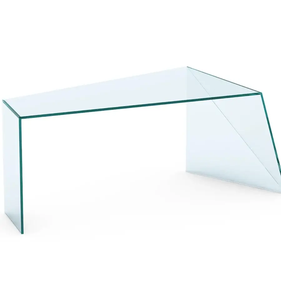 Exclusive Tonelli Design Penrose desk crafted in transparent glass with an asymmetrical balanced form
