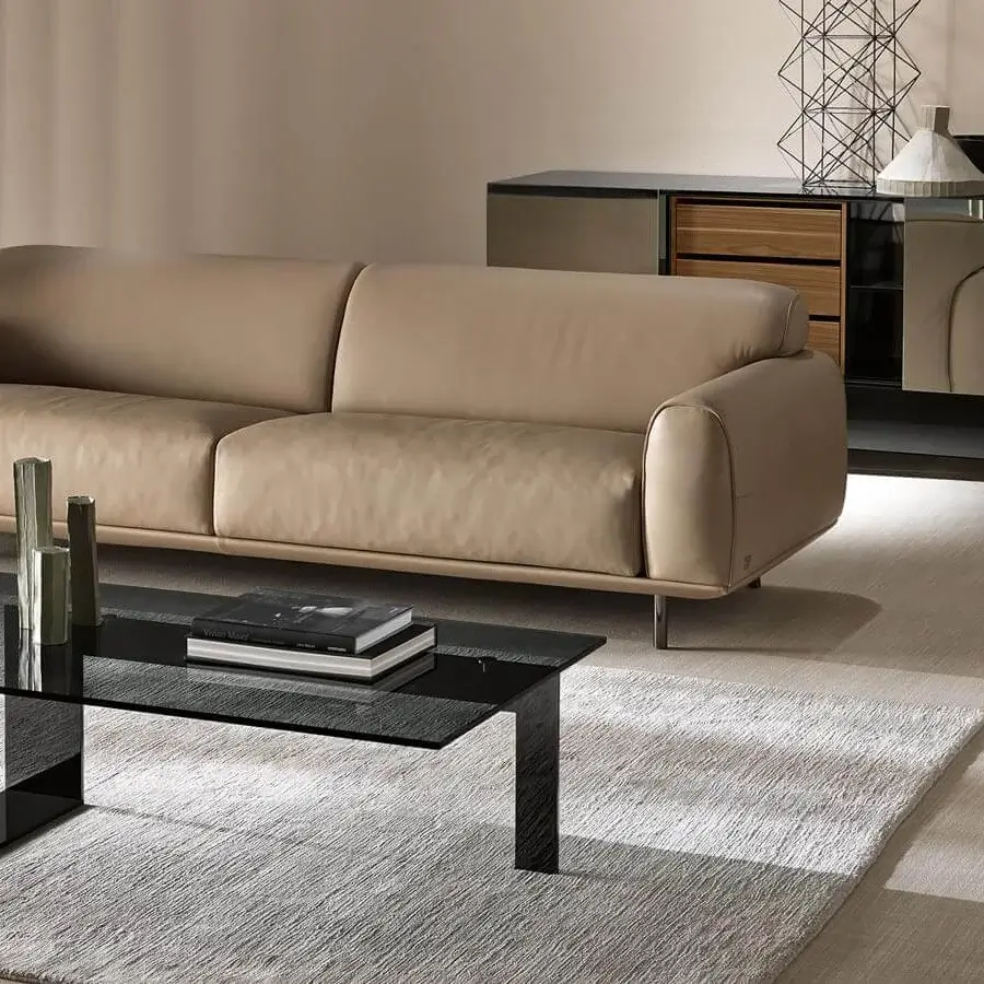 Innovative Tonelli Design Plinsky coffee table with sleek tempered glass and curved black metal base