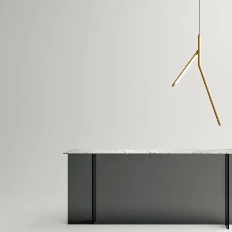 Superior Tonelli Design Noum suspension lamp with Siberian Ash wood and sleek geometric silhouette in a smooth light tone