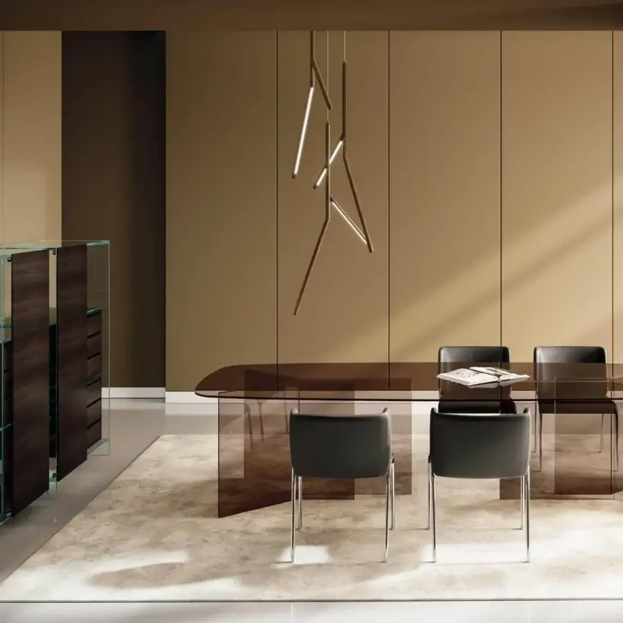 Captivating Tonelli Design Noum suspension lamp in Siberian Ash wood with black cable and warm bronze hue