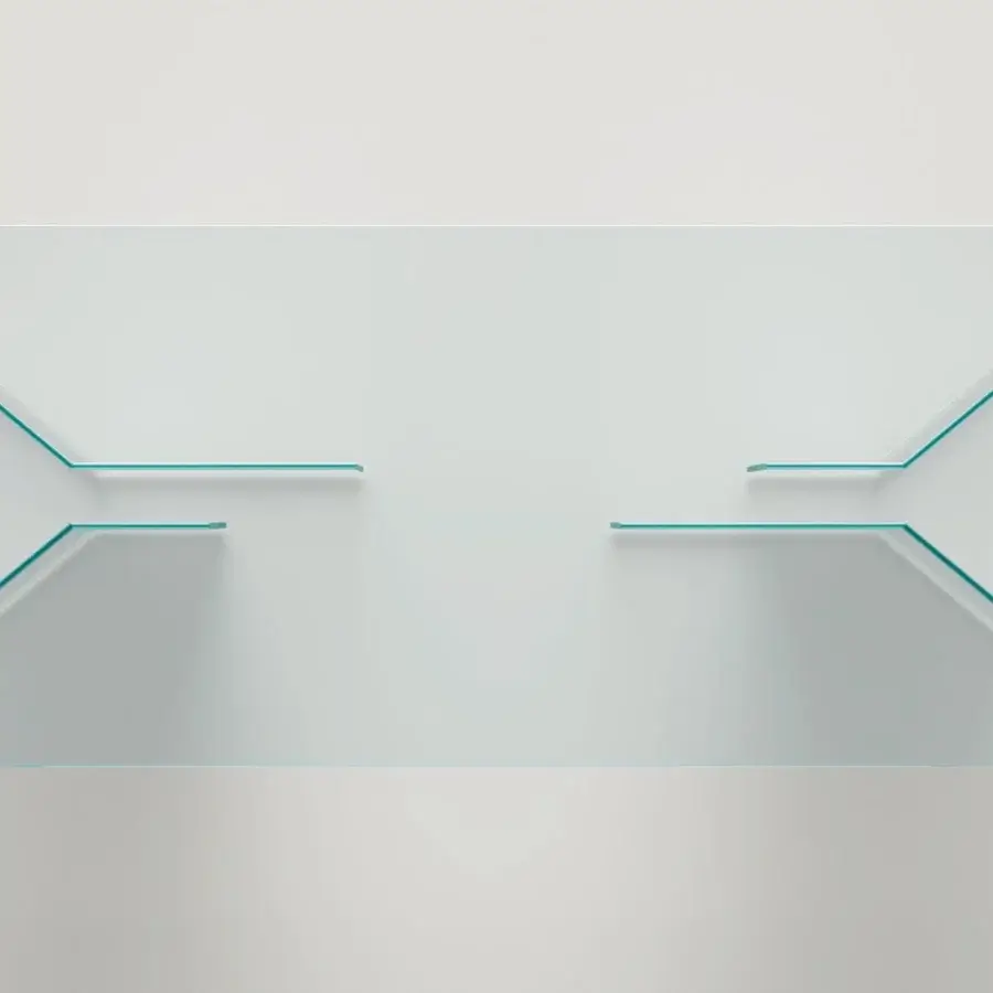 Exceptional Tonelli Design Thrim table with transparent glass top and sculptural tinted glass supports
