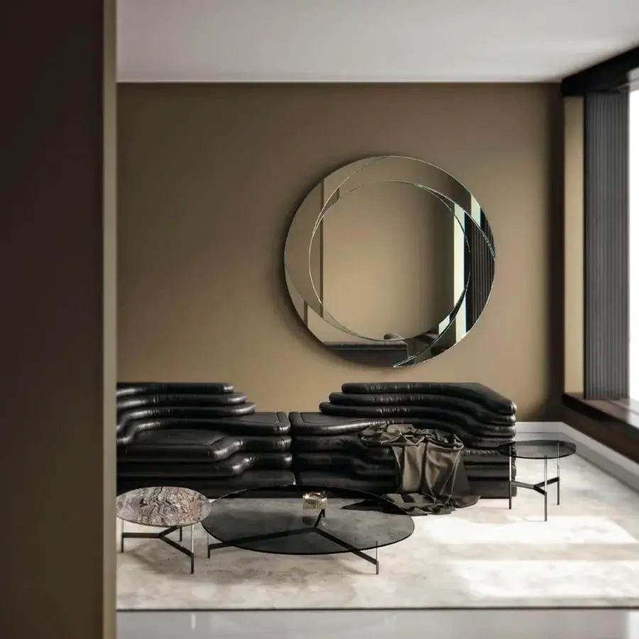 Superior Tonelli Design After9 coffee table with dark translucent glass and a matte black metal base