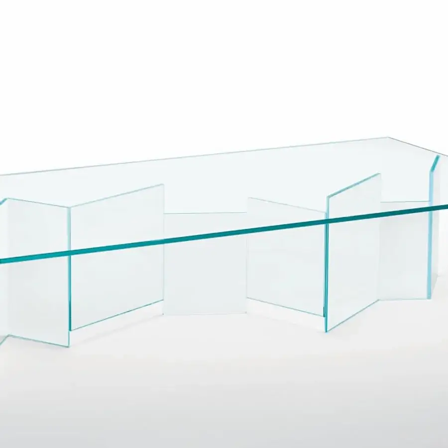 Superior Tonelli Design Metropolis table crafted with extra-clear glass slabs and a glossy rectangular glass top