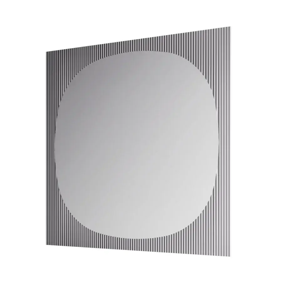 Elegant Tonelli Design Bands mirror with light grey grooved frame and gradient gray reflective surface