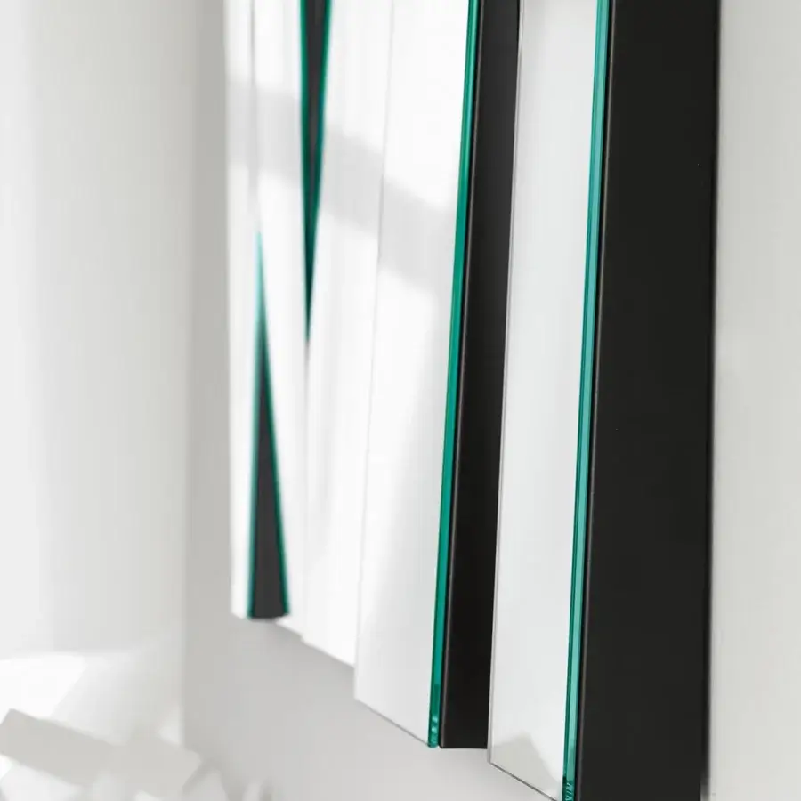 Exclusive Tonelli Design Fittipaldi mirror with alternating inclined mirror strips and matt black lacquered metal framing