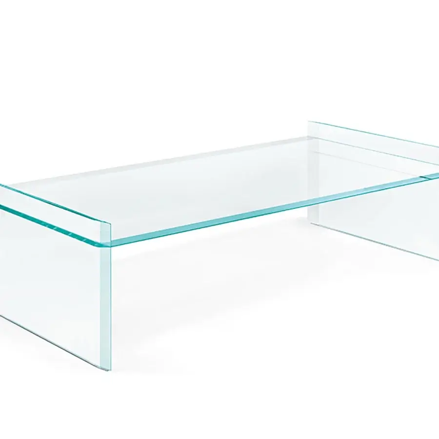 Superior Tonelli Design Quiller coffee table crafted in extra clear glass with elegant bevelings and glossy finish