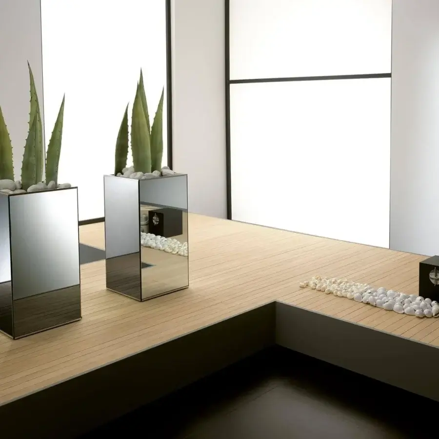 Exclusive Tonelli Design Lingo planter crafted as a rectangular prism with standard mirror and glossy finish