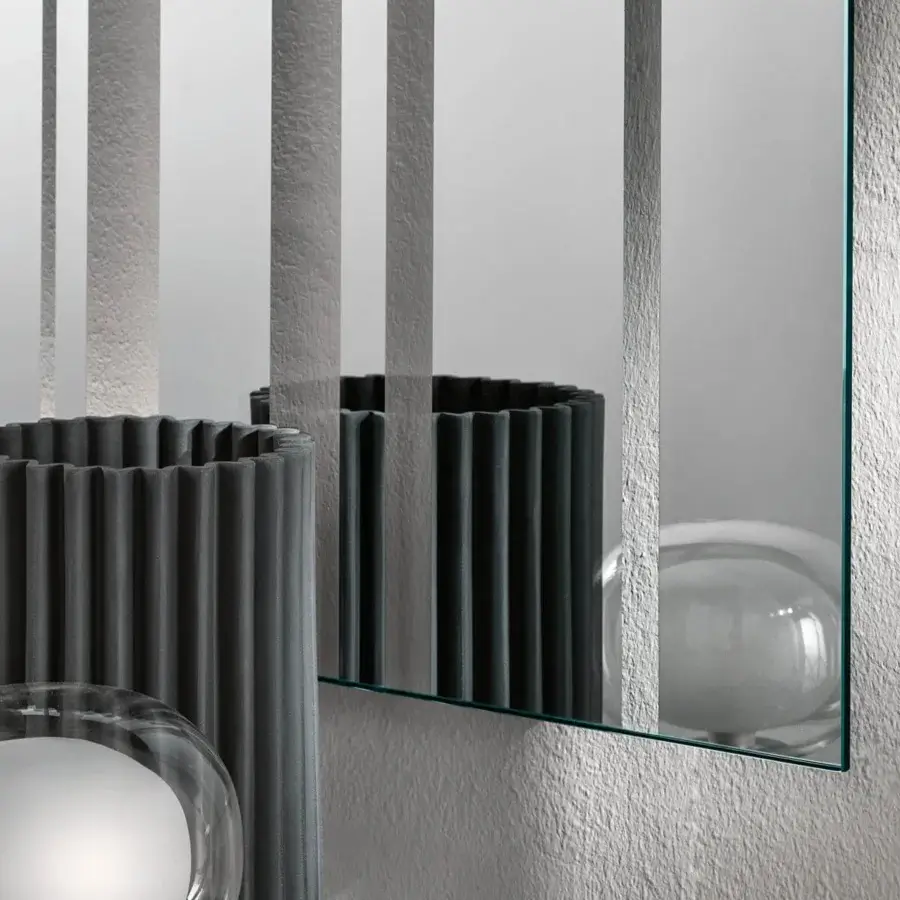 Superior Tonelli Design Barcode mirror with alternating mirrored and transparent glass creating light interplay and subtle reflections