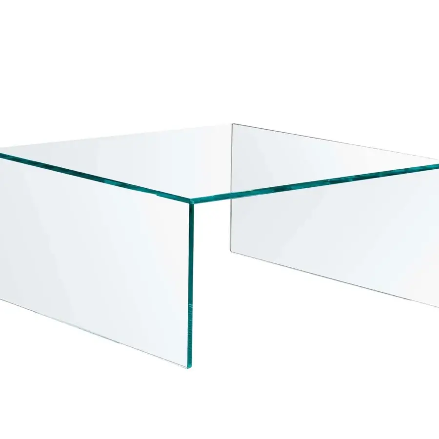 Distinguished Tonelli Design Eden coffee table crafted from transparent glass with bridge-like structure and clean geometric form
