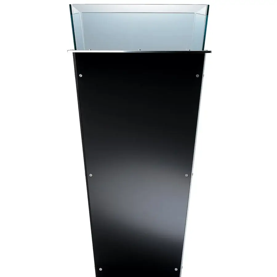 Distinguished Tonelli Design Amon planter with black lacquered glass and clear glass enclosure built with stainless steel accents