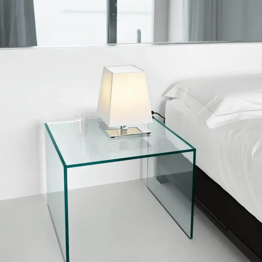 Distinguished Tonelli Design Trio side table crafted in transparent glass with a glossy, subtle green tint