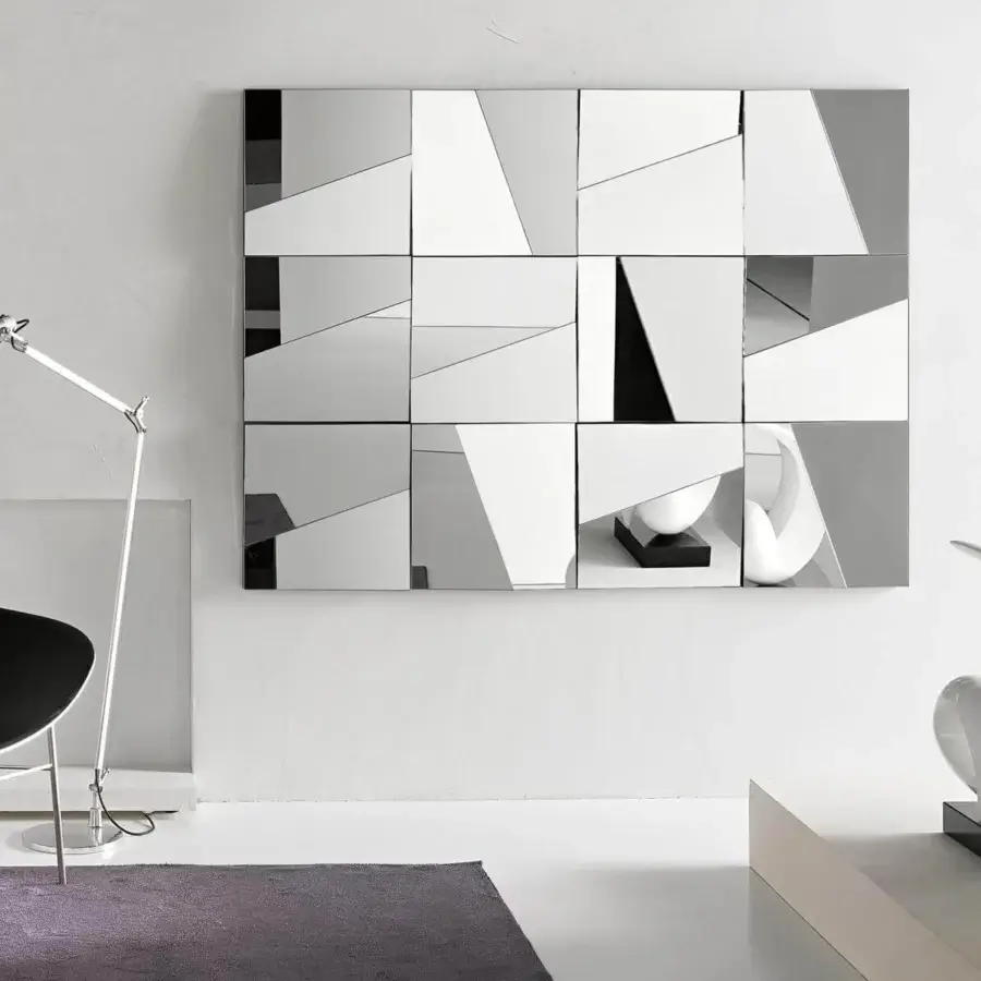 Exceptional Tonelli Design Stati d’animo mirror built in a fragmented grid with standard finish glass and dark edges