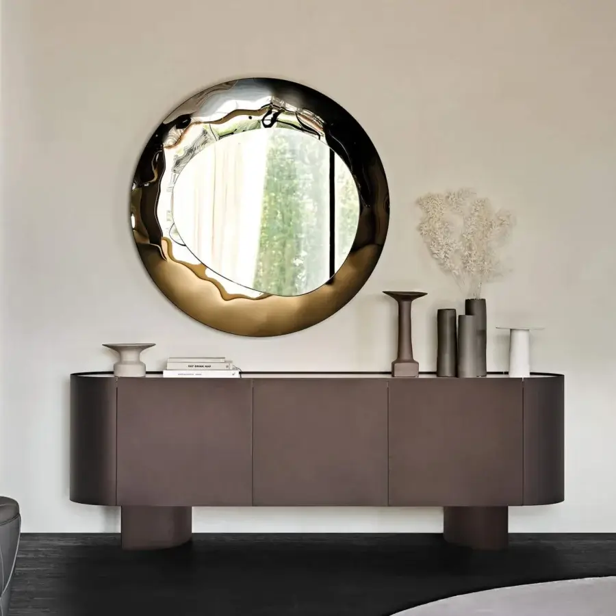 Distinguished Cattelan Italia Cosmos mirror with bronze mirrored glass and bush-hammered surface exhibiting a fluid irregular silhouette