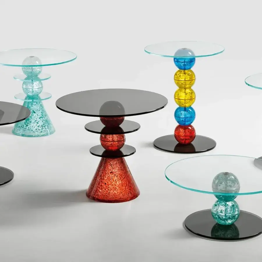 Exceptional Tonelli Design Il Paese delle Meraviglie side table with vibrant glass fragments and glossy finish