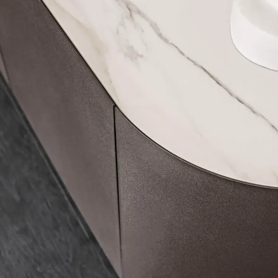 Superior Cattelan Italia Savoy sideboard with marmi ceramic top and graphite lacquered wood built in bronze embossed lacquered steel