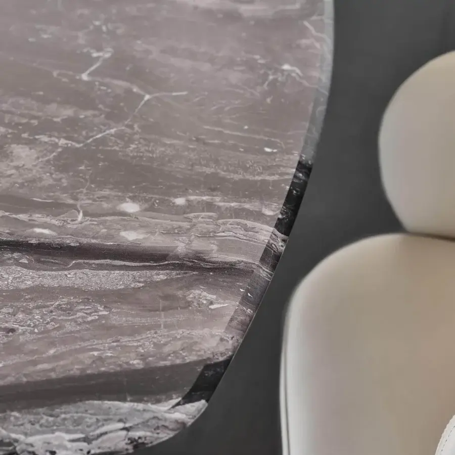 Exclusive Cattelan Italia Senator table with swirling gray marble-effect ceramic and fine wood surface crafted with a polished finish