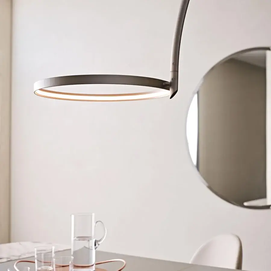 Captivating Cattelan Italia Arx floor lamp with embossed lacquered steel and a curved dark gray metal support