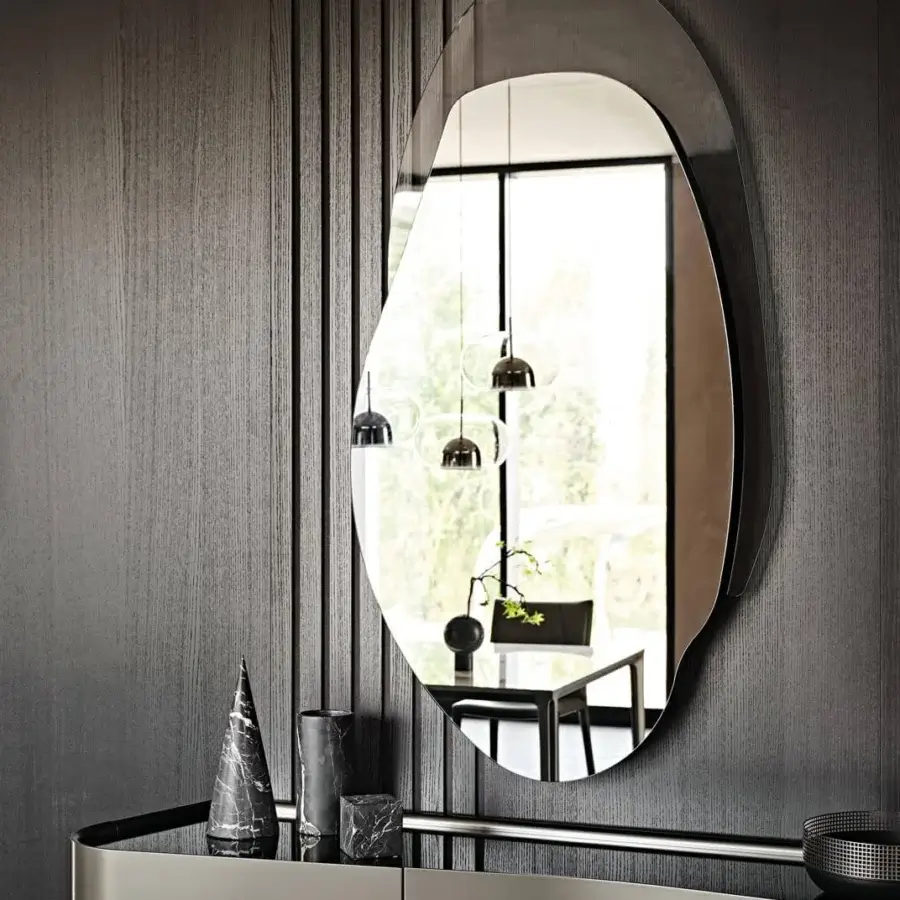 Exceptional Cattelan Italia Akumal mirror crafted in fumé glass with a fumé glass frame and organic silhouette