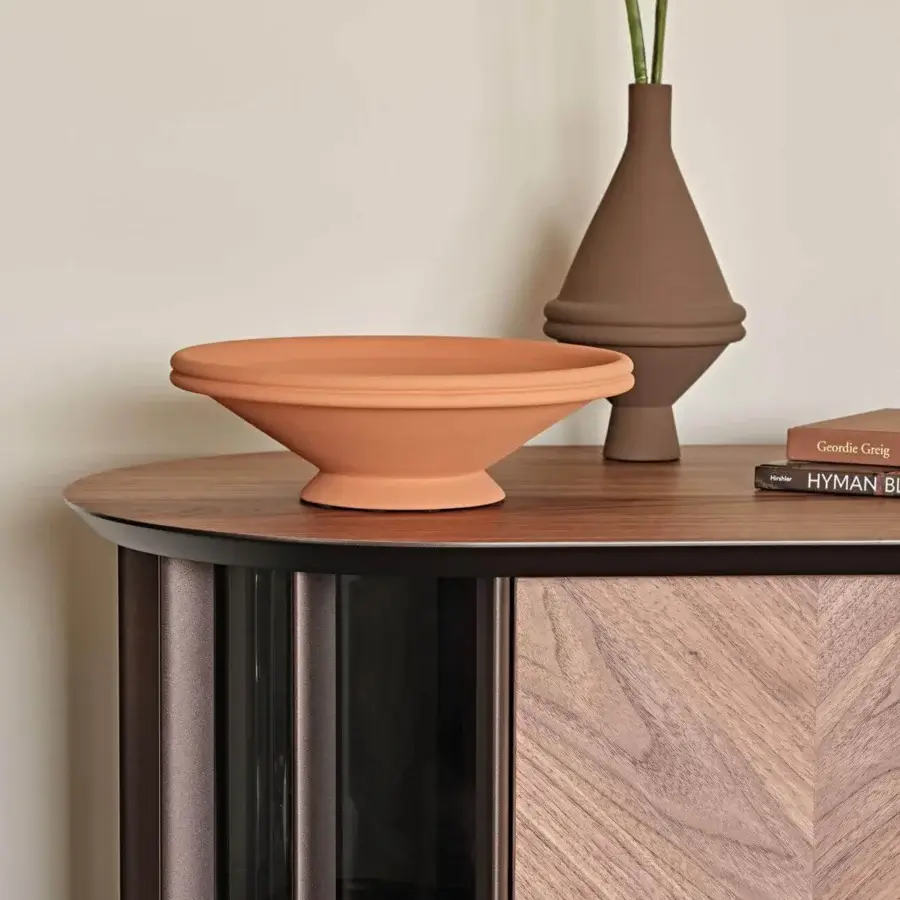 Superior Cattelan Italia Costes cupboard in Canaletto walnut with curved transparent glass and chevron patterned door in satin finish