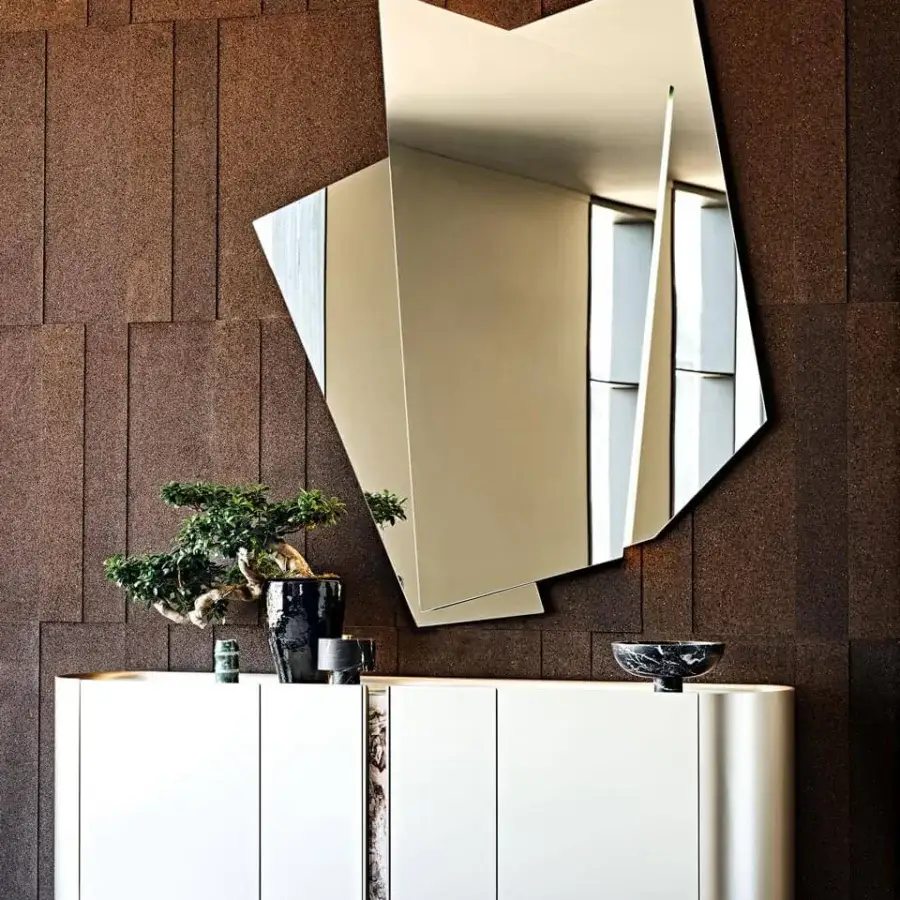 Distinguished Cattelan Italia Risiko mirror crafted in geometrically fragmented mirrored glass with optional wall-facing LED light