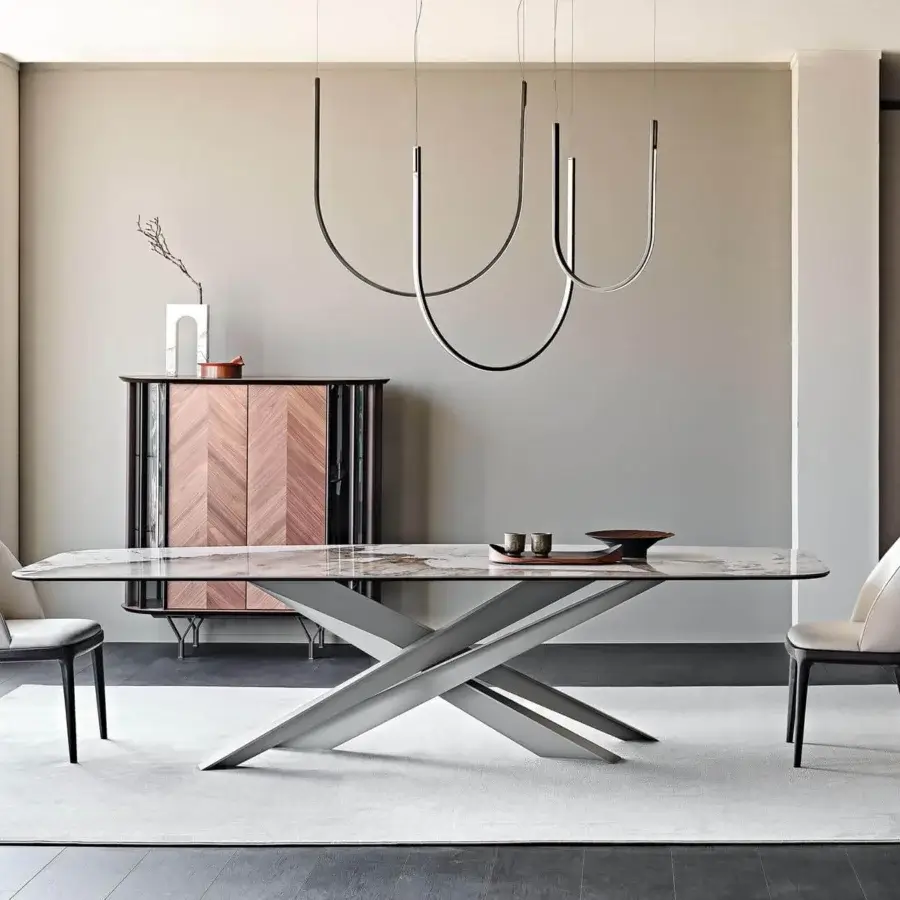 Distinguished Cattelan Italia Mariel chair with a light cream textile seat and wraparound backrest built with a dark wood base