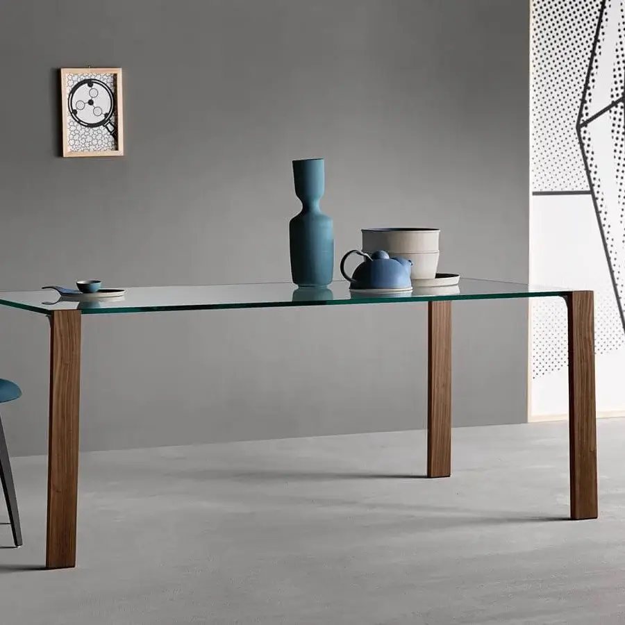 Elegant Tonelli Design Livingstand table with clear tempered glass and matte dark brown wood legs