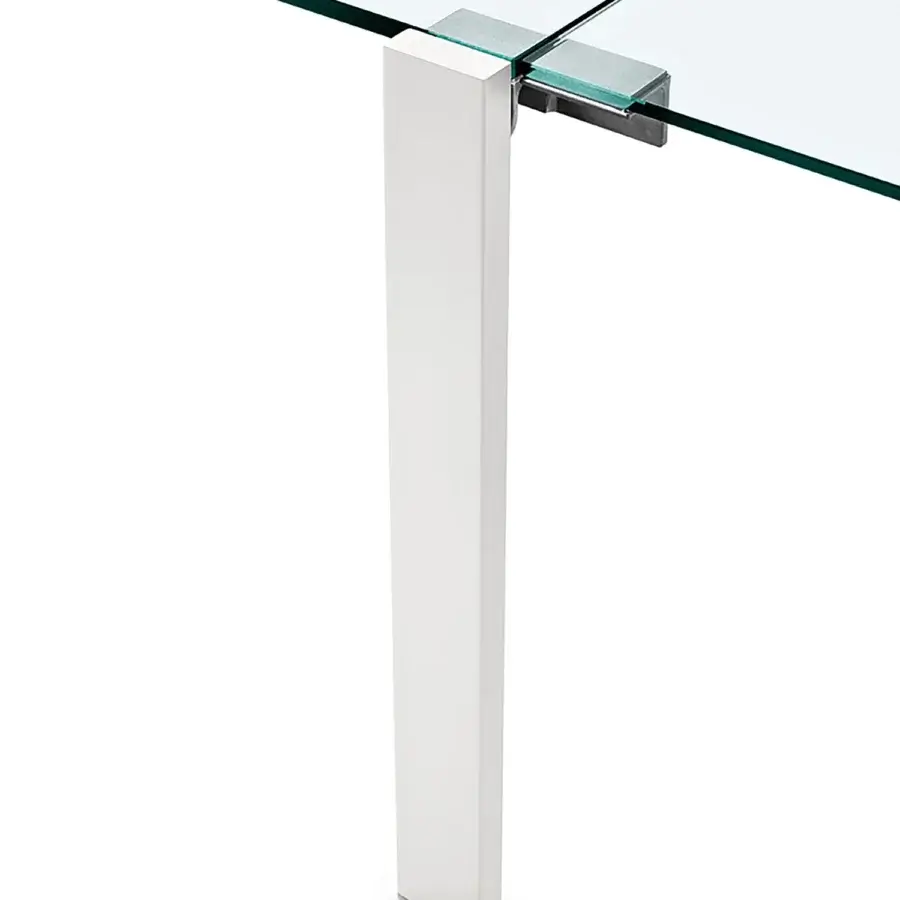 Distinguished Tonelli Design Livingstand table with tempered glass and single white leg exhibiting a matte finish