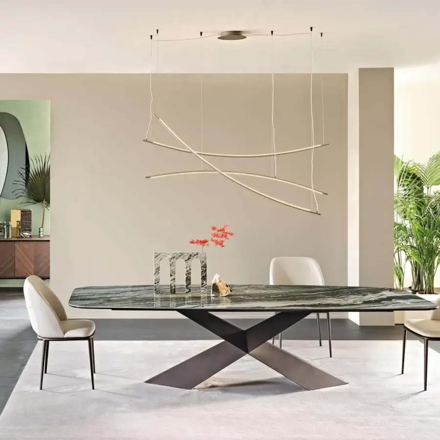 Elegant Cattelan Italia Mariel ML chair with light beige fabric upholstery and dark matte metal base