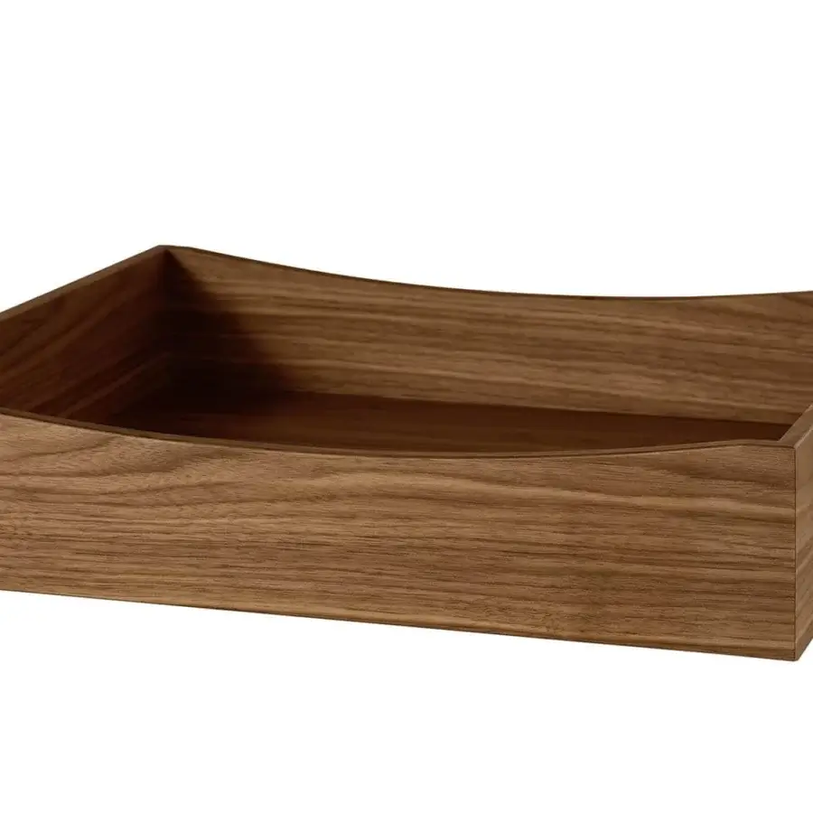 Exceptional Tonelli Design Grattacielo nightstand in glass with a medium-brown wooden drawer and subtle grain variations