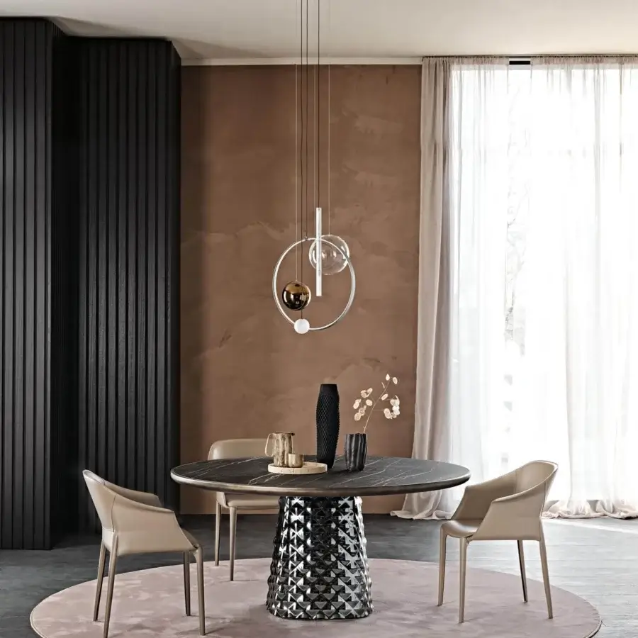 Superior Cattelan Italia Biarritz suspension lamp with embossed lacquered steel, ribbed glass stem and transparent borosilicate glass lampshades