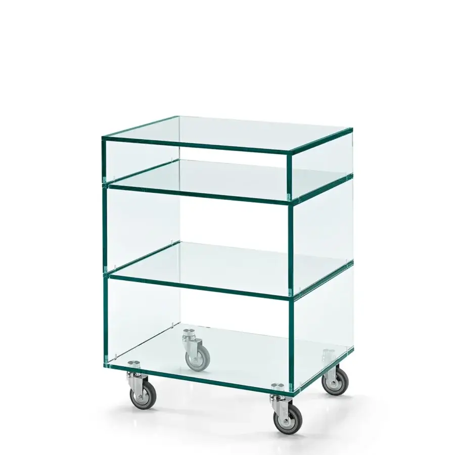 Innovative Tonelli Design Grattacielo multipurpose cart crafted in transparent glass with a glossy finish