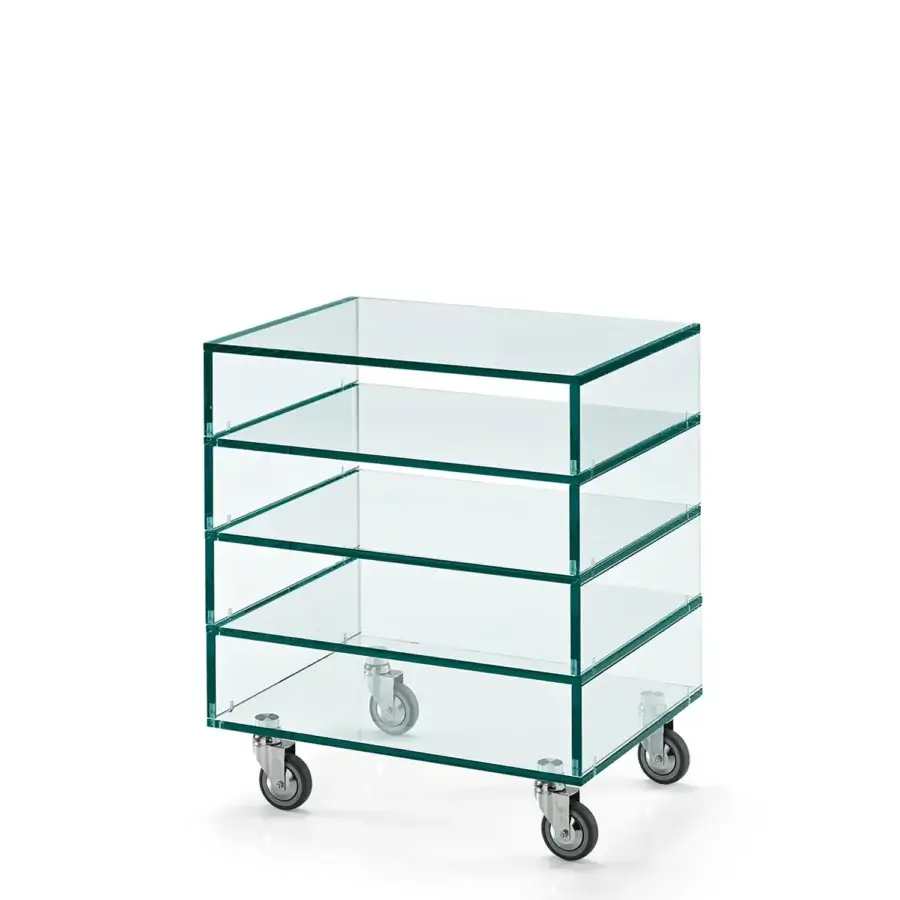 Superior Tonelli Design Grattacielo multipurpose cart in transparent glass with glossy finish and smooth rolling castors