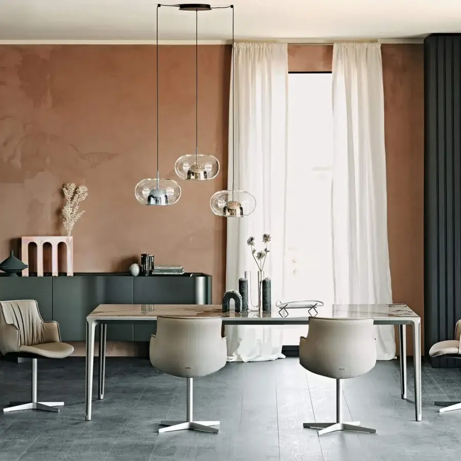 Elegant Cattelan Italia Coimbra suspension lamp with transparent glass sphere and silver-toned metallic glass bell built within black cables