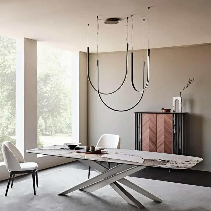 Elegant Cattelan Italia Nahun suspension lamp in satin iron grey embossed lacquered steel with refined brass details and sleek finish